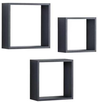 Wandkubus Duraline Triple 3 stuks - zwart - 30x30x12 cm - Leen Bakker - 12 x 30 x 30