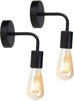 Wandlamp - 2x - zwart - metaal - industrieel - E27 - binnen / woonkamer