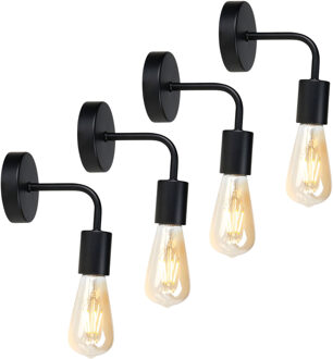 Wandlamp - 4x - zwart - metaal - industrieel - E27 - binnen / woonkamer