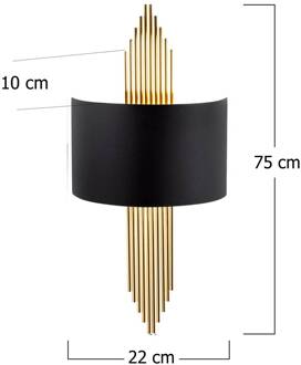 Wandlamp 616-A, zwart met gouden staafjes zwart, goud