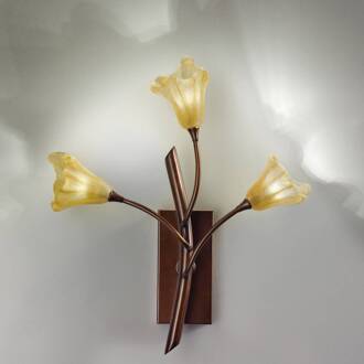 Wandlamp 7142 3-lamps, messing gebruineerd/amber gepolijst messing, amber
