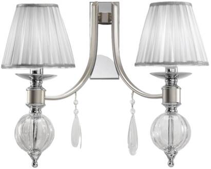 Wandlamp 7330 met glasdruppels, 2-lamps chroom, wit, transparant