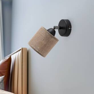 Wandlamp Adeline met jute kap, 1-lamp zwart, naturel