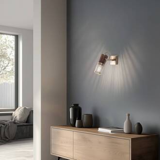 Wandlamp Albrecht, goud antiek, hoogte 12 cm, metaal/hout goud antiek, donker hout