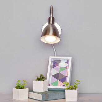 wandlamp Amrei, nikkelkleurig, 42cm, stekker, dimbaar mat nikkel