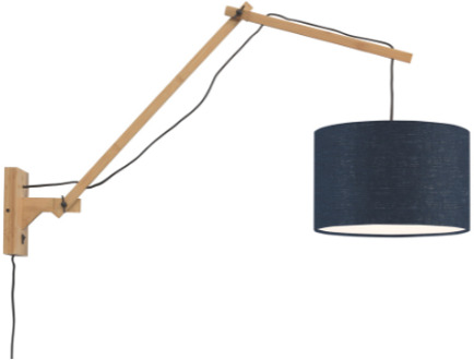 Wandlamp Andes bamboe nat./kap 33x20cm ecolin. bl.denim, L Naturel / blauw