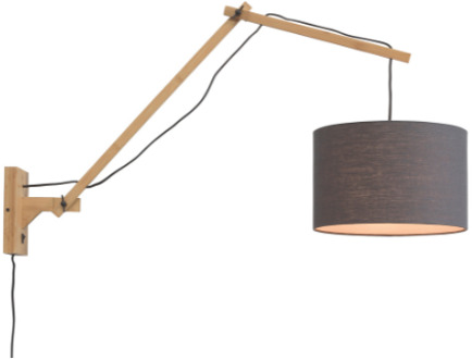 Wandlamp Andes bamboe nat./kap 33x20cm ecolin. d.grijs, L Naturel / donker grijs