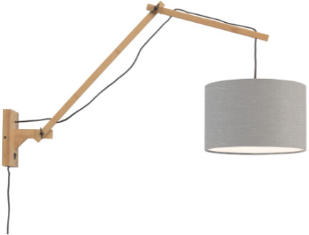 Wandlamp Andes bamboe nat./kap 33x20cm ecolin. l.grijs, L