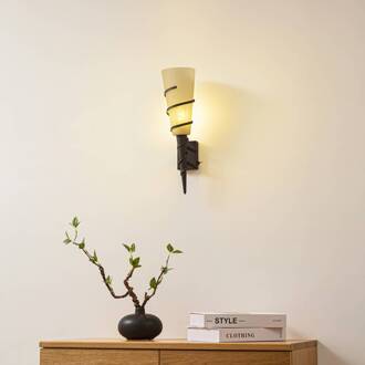 wandlamp Anouk, hoogte 44 cm, glas, metaal, zaklamp roest, wit gesatineerd