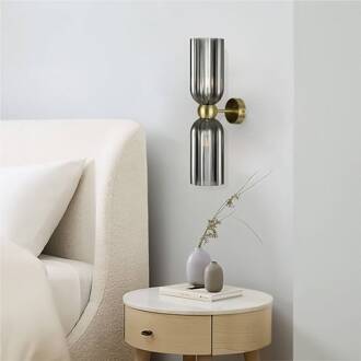 wandlamp Antic, 2-lamps, goud/grijs, glas grijs, goud