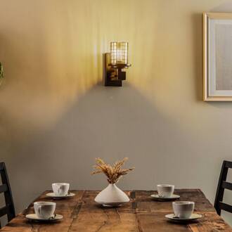 Wandlamp AP-4216-1E met glazen en roosterkap antiekbruin