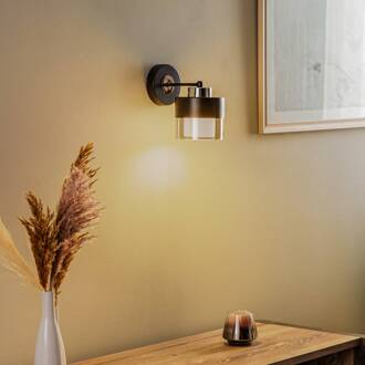 Wandlamp AP-4288-1BSY van metaal en glas zwart, rookgrijs, opaal