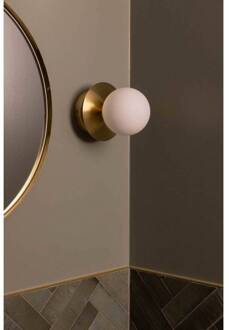 wandlamp ART DECO, messing/wit Ø 16 cm IP44 geborsteld messing, wit