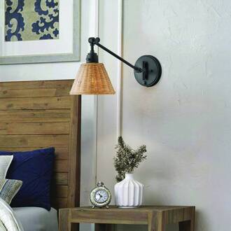 Wandlamp Arti, zwart/naturel, rotan, staal zwart, rotan naturel
