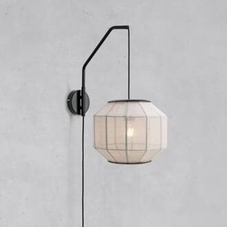 Wandlamp Asuka, Ø 27 cm, beige/zwart, stof/metaal beige, zwart