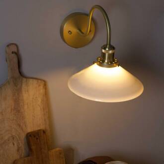 wandlamp August, goudkleurig/opaal, hoogte 25 cm, E27 goudkleurig, opaal