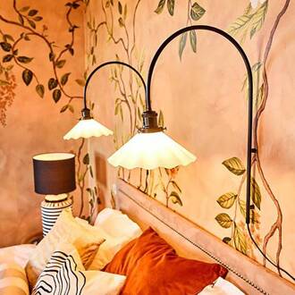 wandlamp August, opaal, gegolfd glas, Ø 25 cm zwart, opaal