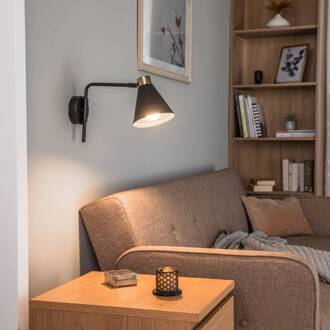 Wandlamp Avalone uitsteeklengte 34 cm zwart/messing zwart, messing