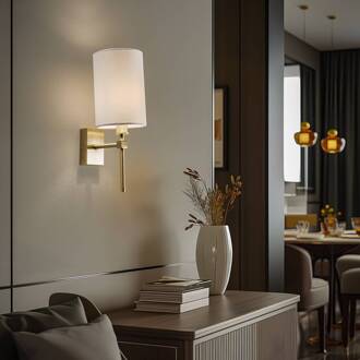 Wandlamp Azzi textiel kap 1-lamp wit messing, wit