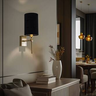 Wandlamp Azzi textiel kap 1-lamp zwart messing, zwart