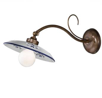 Wandlamp Bassano keramieken kap blauw gebronsd messing, wit