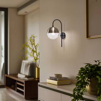 Wandlamp Bastos 3055, zwart/goud antiek/helder zwart, goud antiek, transparant