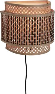 Wandlamp Bhutan - Bamboe|Zwart - 24x12x21cm Bruin