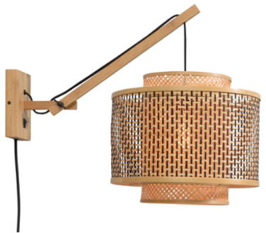 Wandlamp Bhutan - Bamboe|Zwart - 55x44x45cm Bruin