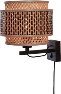 Wandlamp Bhutan - Bamboe|Zwart - Ø25cm Bruin