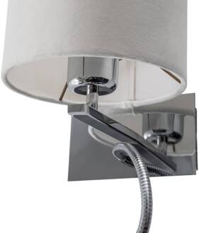 Wandlamp Bilo, wit/chroom, textiel, 2-lamps, leeslampje wit, chroom