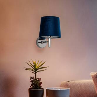 Wandlamp Bono, textiel kap, chroom/blauw chroom, blauw