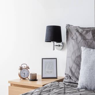 Wandlamp Bono, textiel kap, chroom/zwart chroom, zwart