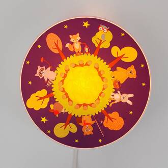 Wandlamp bosdieren met schakelaar en stekker blauw, meerkleurig