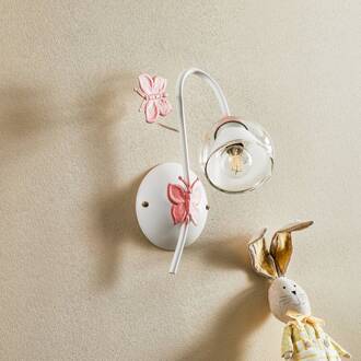 Wandlamp Butterfly in wit en rosé wit, helder, roze