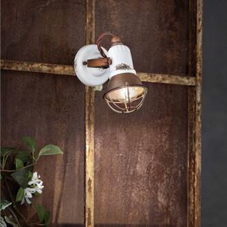 Wandlamp C1675/1, wit/rustbruin, keramiek, 18 cm hoog, E14 wit antiek