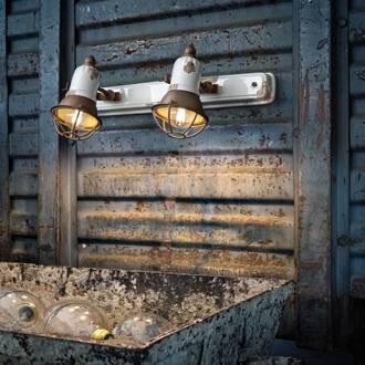 Wandlamp C1676/1, 1-lamp, wit/rustbruin, keramiek, E14 wit antiek