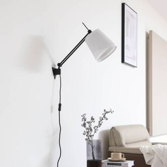 wandlamp Caelia, stekker, zwart, textiel, E27 mat zwart, crème