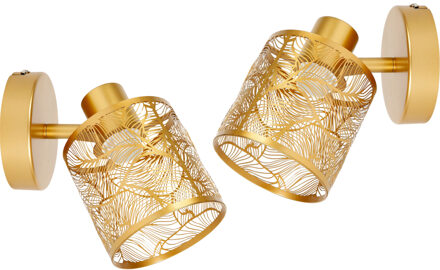 Wandlamp Calathea - 2x - goud - metaal - bewerkt - E27 - interieur decoratie - binnen