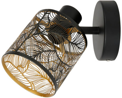 Wandlamp Calathea - goud / zwart - metaal - bewerkt - E27 - interieur decoratie - binnen