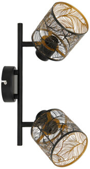 Wandlamp Calathea - goud / zwart - metaal - bewerkt - E27 - interieur decoratie - binnen