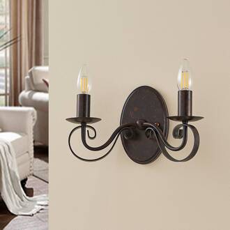 wandlamp Caleb, 2-lamps, roestkleurig, metaal, E14 roestbruin