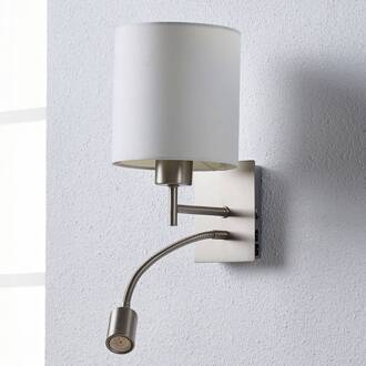 wandlamp Camilo, nikkelkleurig, LED leeslampje, 28 cm wit, mat nikkel