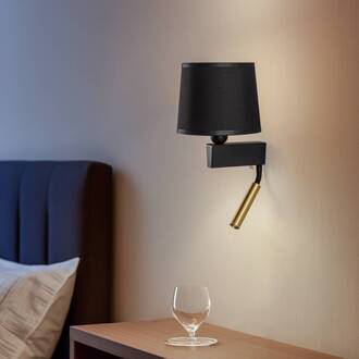 Wandlamp Chillin met leeslampje, zwart/goud zwart, goud