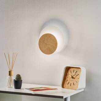 Wandlamp Circle in wit, decorplaat hout licht wit, licht hout