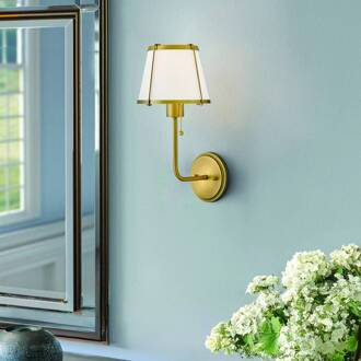 Wandlamp Clarke 1, messing/beige, linnen, staal messing, beige
