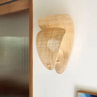 wandlamp Coquillage, naturelkleurig, 33 cm, rotan natuurlijke kleuren