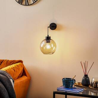 Wandlamp Cubus, zwart/rookgrijs, glas, 30 cm hoog, E27 rookgrijs-transparant, zwart