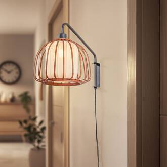 wandlamp Davella, Ø 26 cm, zwart, bamboe, textiel Hout donker, beige, zwart