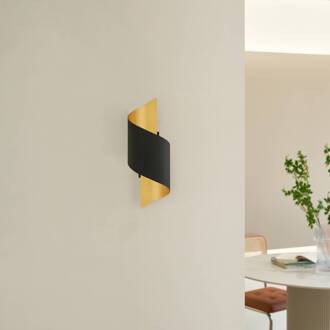 wandlamp Desirio, zwart/goud, 24cm, metaal zwart, goud