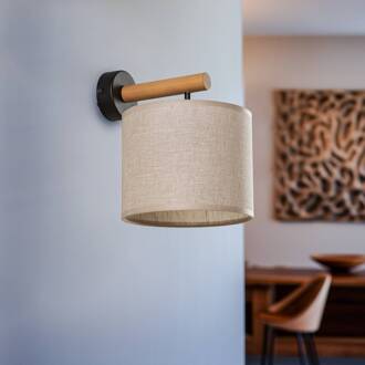 Wandlamp Deva Nature, textiel, hout beige, licht hout, zwart